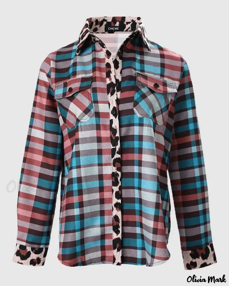 Xieyinshe - Checked Leopard Print Long Sleeve Shirt