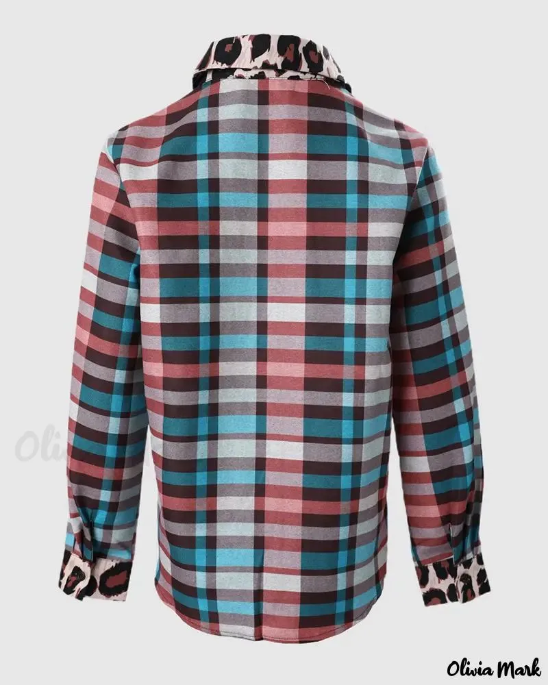 Xieyinshe - Checked Leopard Print Long Sleeve Shirt