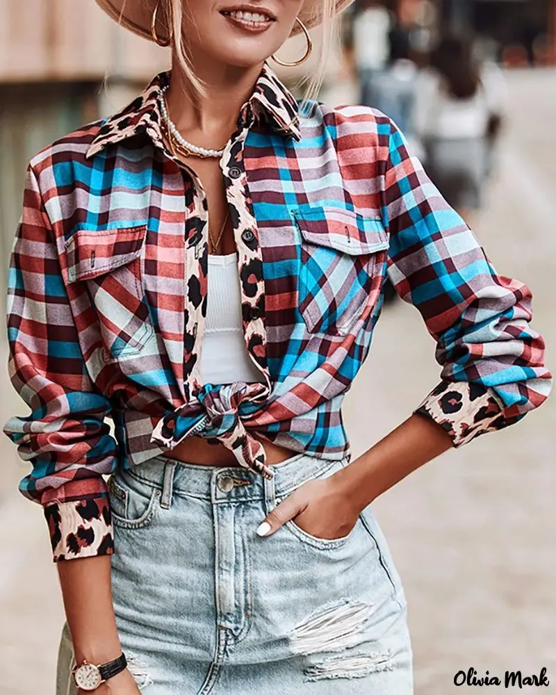 Xieyinshe - Checked Leopard Print Long Sleeve Shirt
