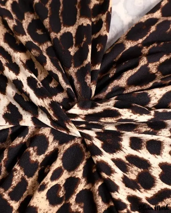 Xieyinshe - Cheetah Print V-Neck Long Sleeve Blouse