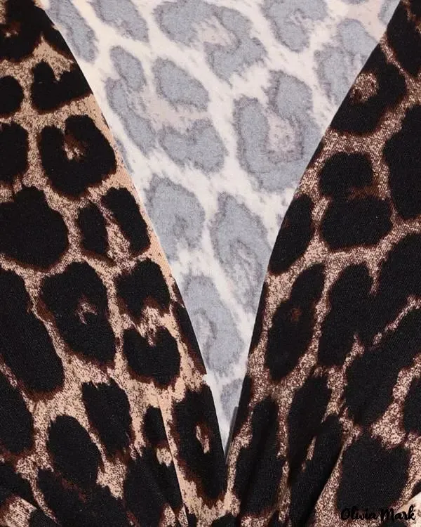 Xieyinshe - Cheetah Print V-Neck Long Sleeve Blouse