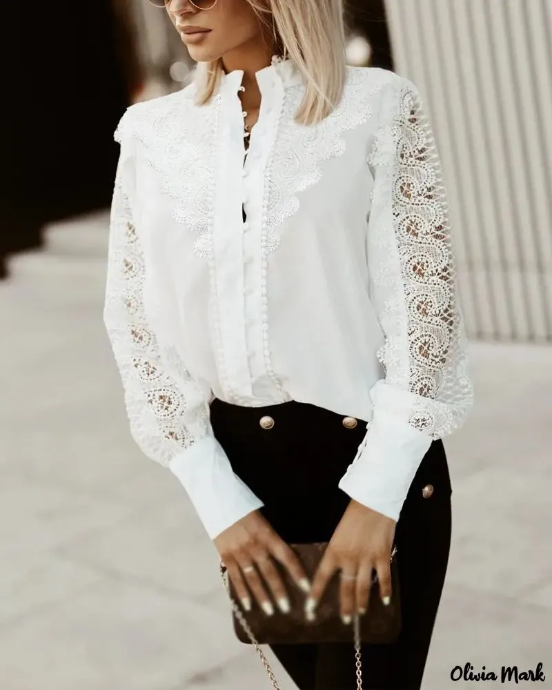 Xieyinshe - Contrast Lace Long Sleeve Shirt