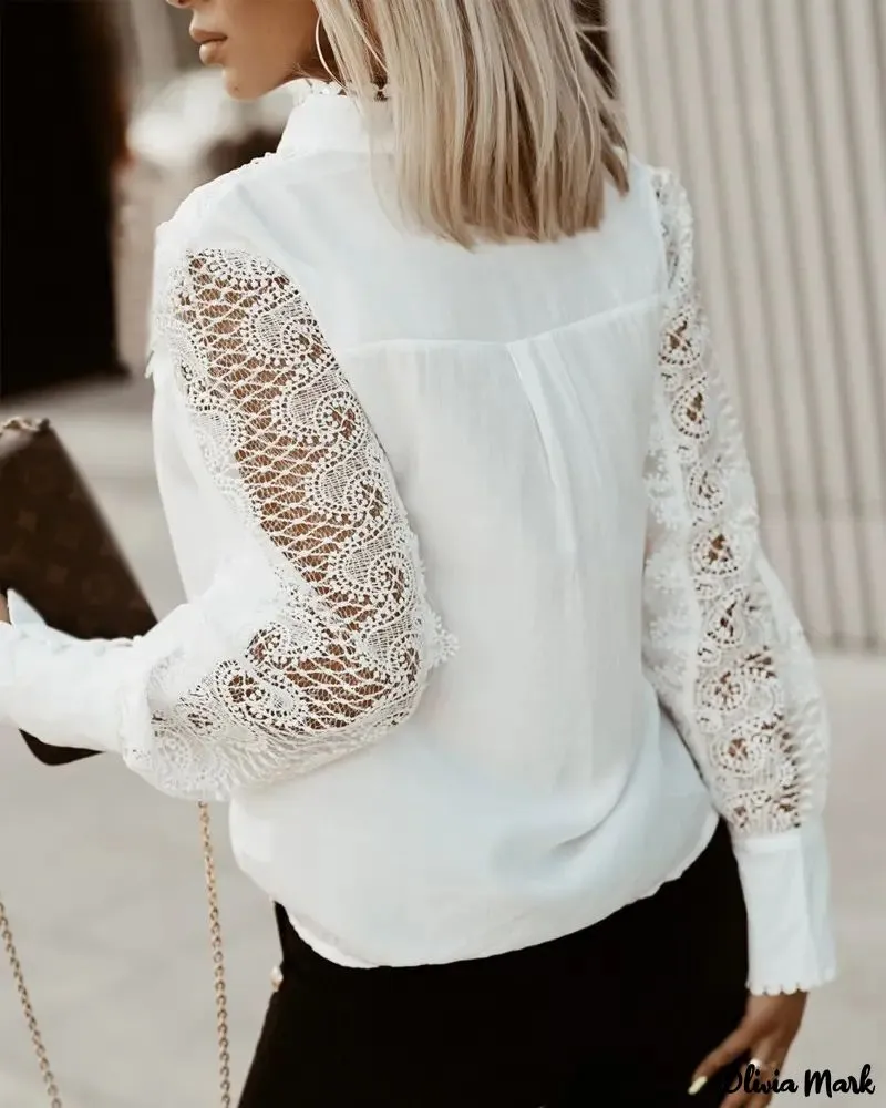 Xieyinshe - Contrast Lace Long Sleeve Shirt