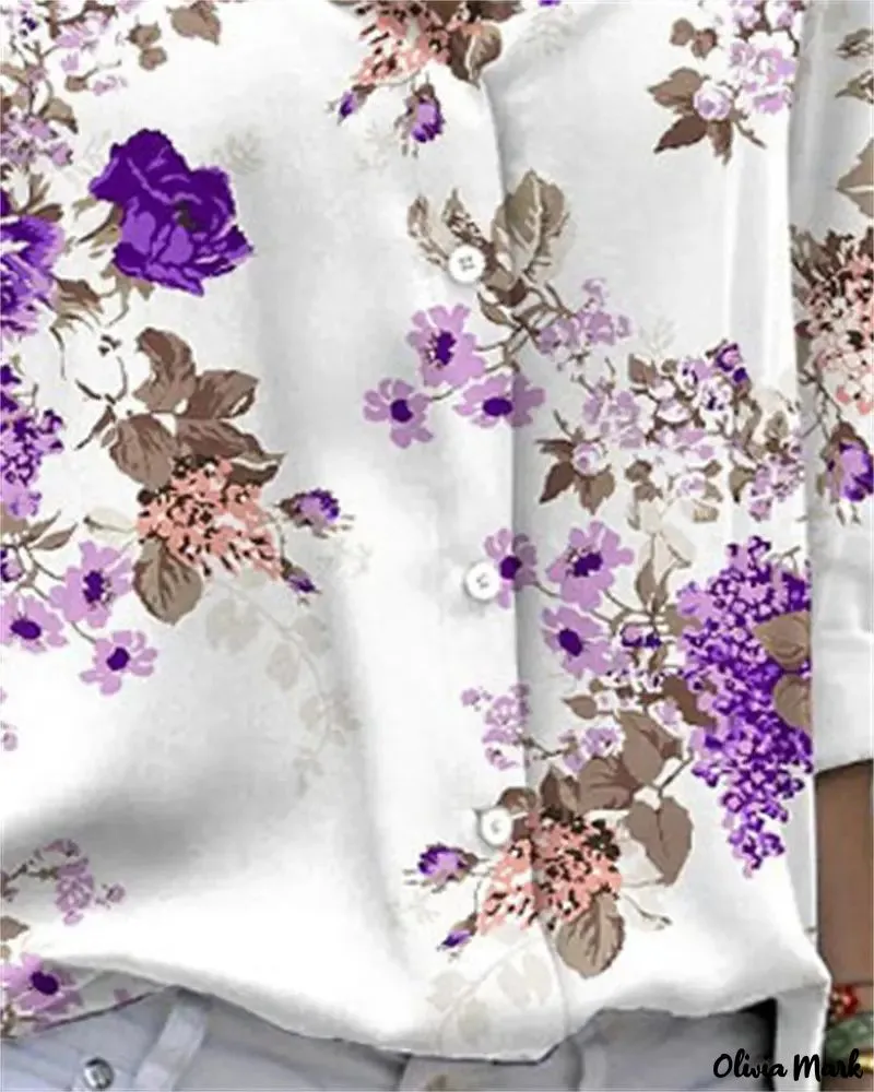 Xieyinshe - Floral Print Long Sleeve Button Down Shirt