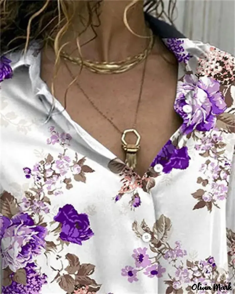 Xieyinshe - Floral Print Long Sleeve Button Down Shirt