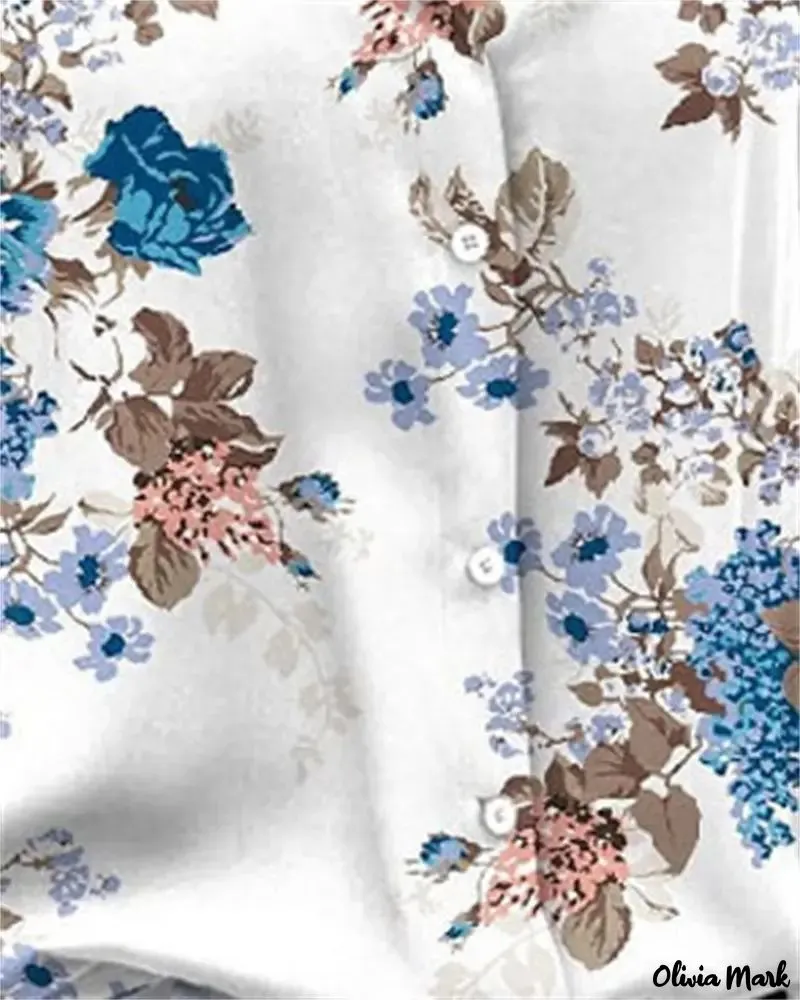 Xieyinshe - Floral Print Long Sleeve Button Down Shirt