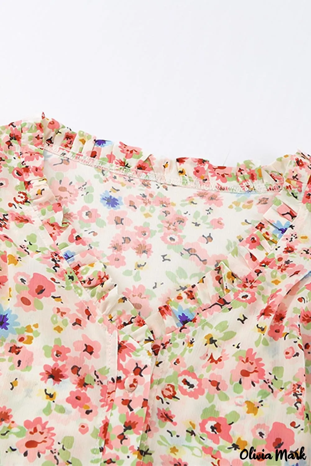 Xieyinshe - Floral Print V-Neck Long Sleeve Shirt