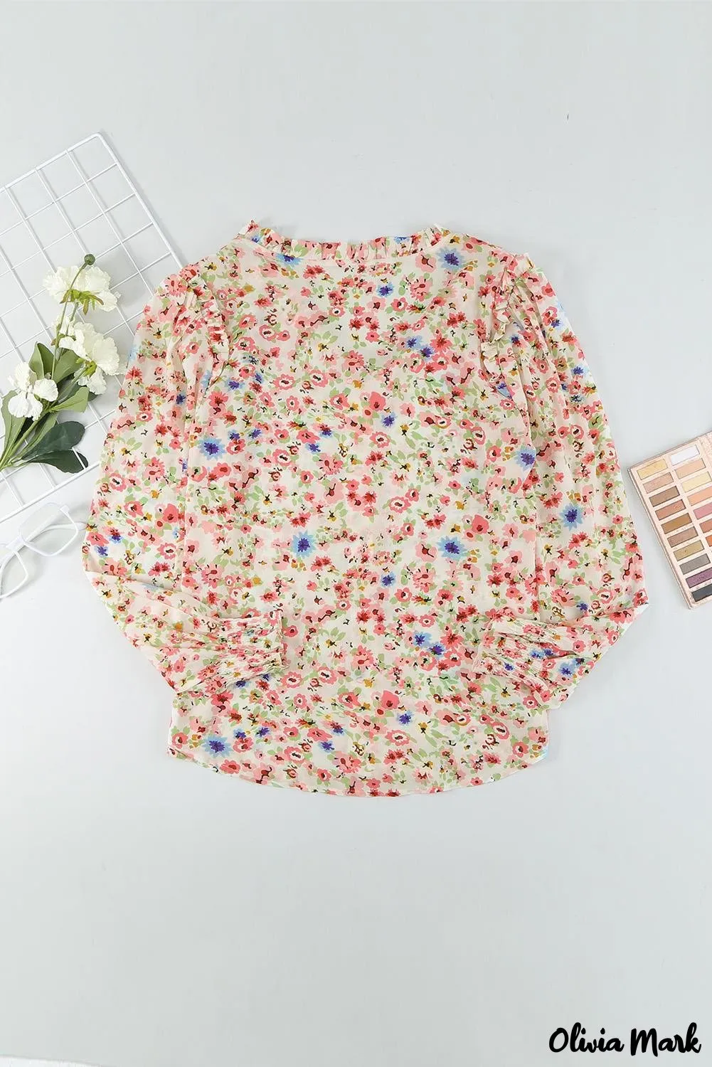 Xieyinshe - Floral Print V-Neck Long Sleeve Shirt