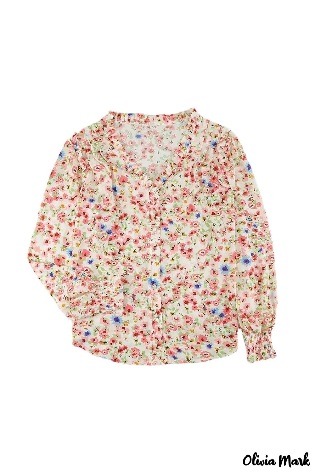 Xieyinshe - Floral Print V-Neck Long Sleeve Shirt