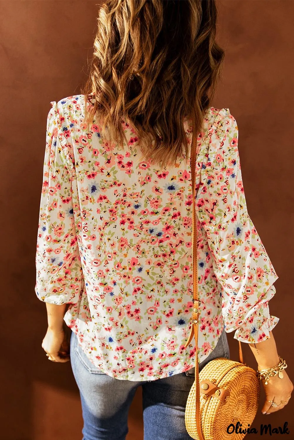 Xieyinshe - Floral Print V-Neck Long Sleeve Shirt