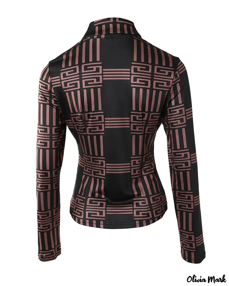 Xieyinshe - Geometric Print Long Sleeve Button Down Shirt