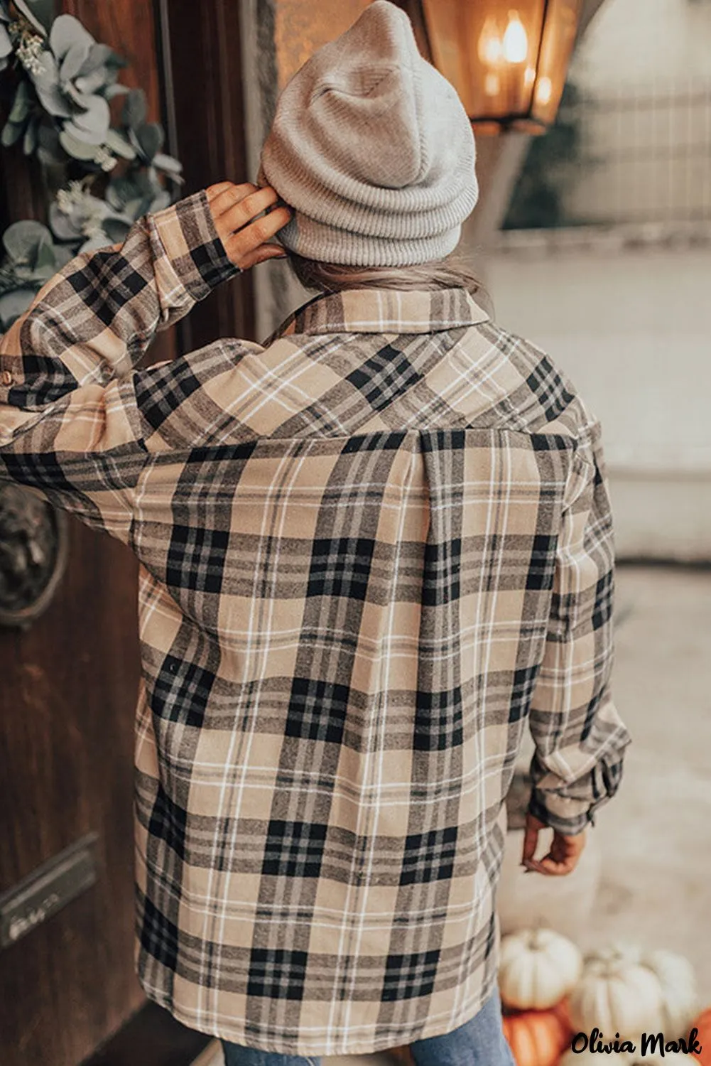 Xieyinshe - Khaki Check Button Long Sleeve Shirt