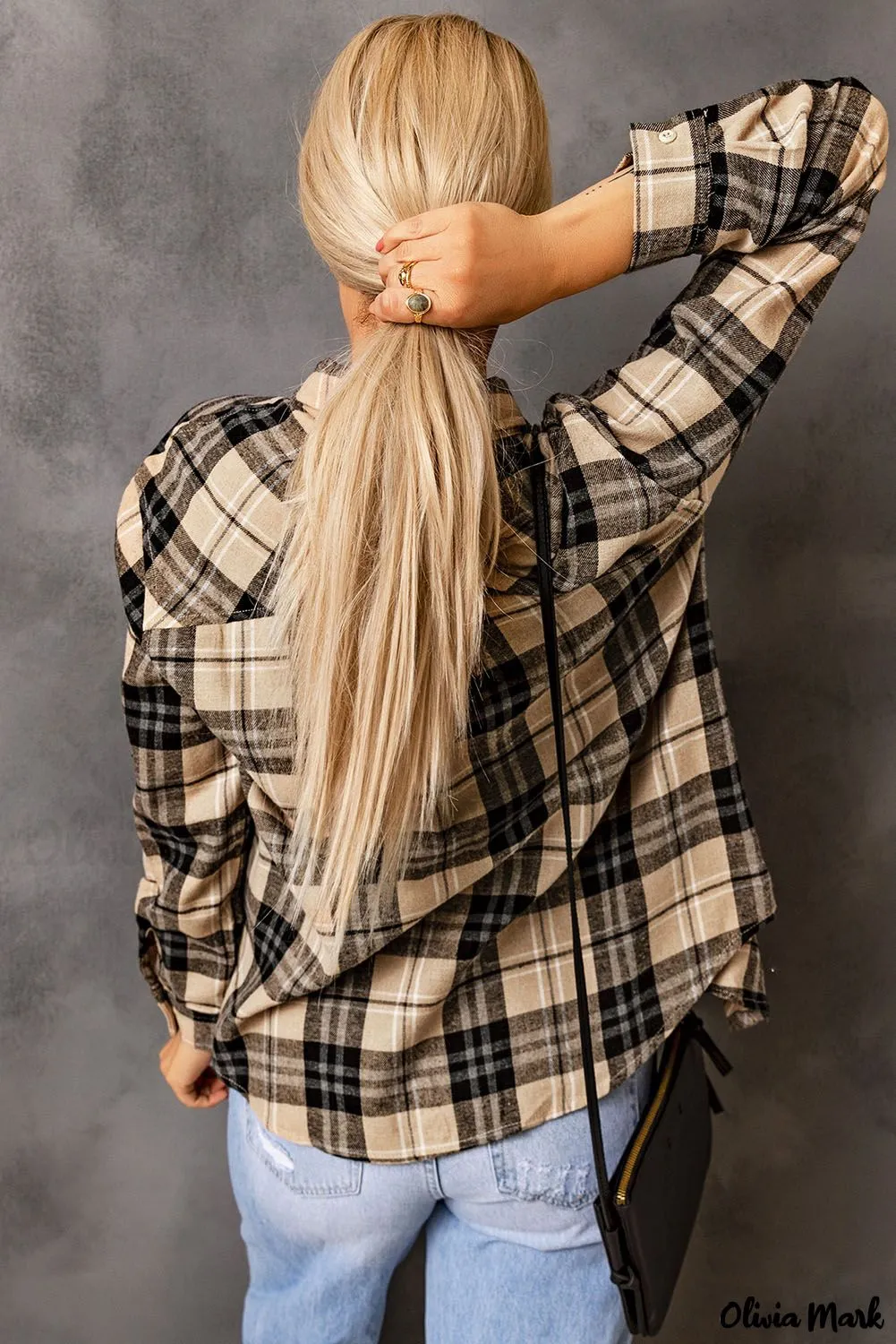 Xieyinshe - Khaki Check Button Long Sleeve Shirt