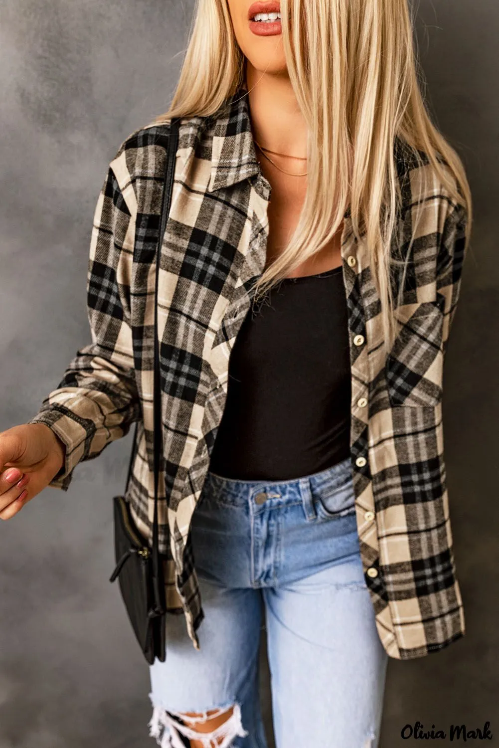 Xieyinshe - Khaki Check Button Long Sleeve Shirt