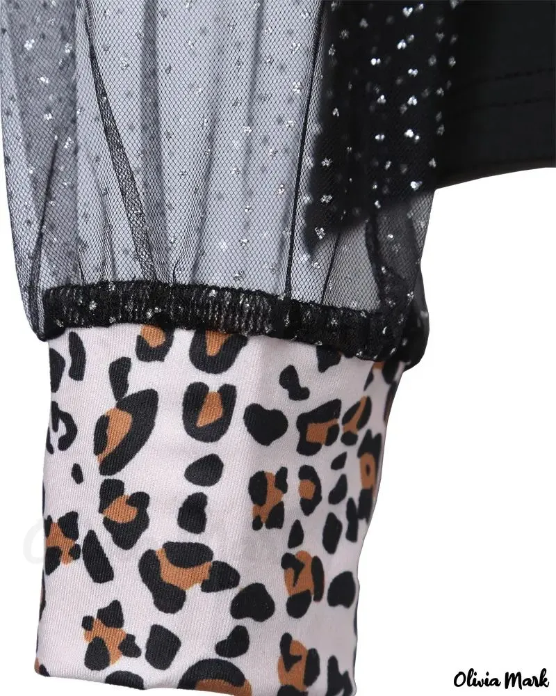 Xieyinshe - Leopard Print Contrast Mesh Long Sleeve Top