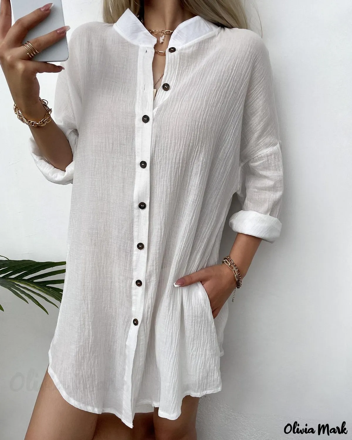 Xieyinshe - Long Sleeve Button Pocket Blouse