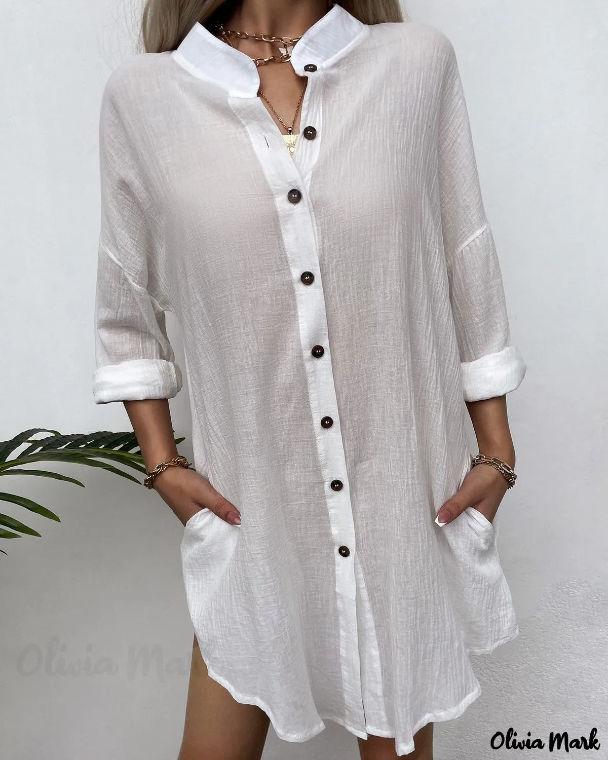 Xieyinshe - Long Sleeve Button Pocket Blouse