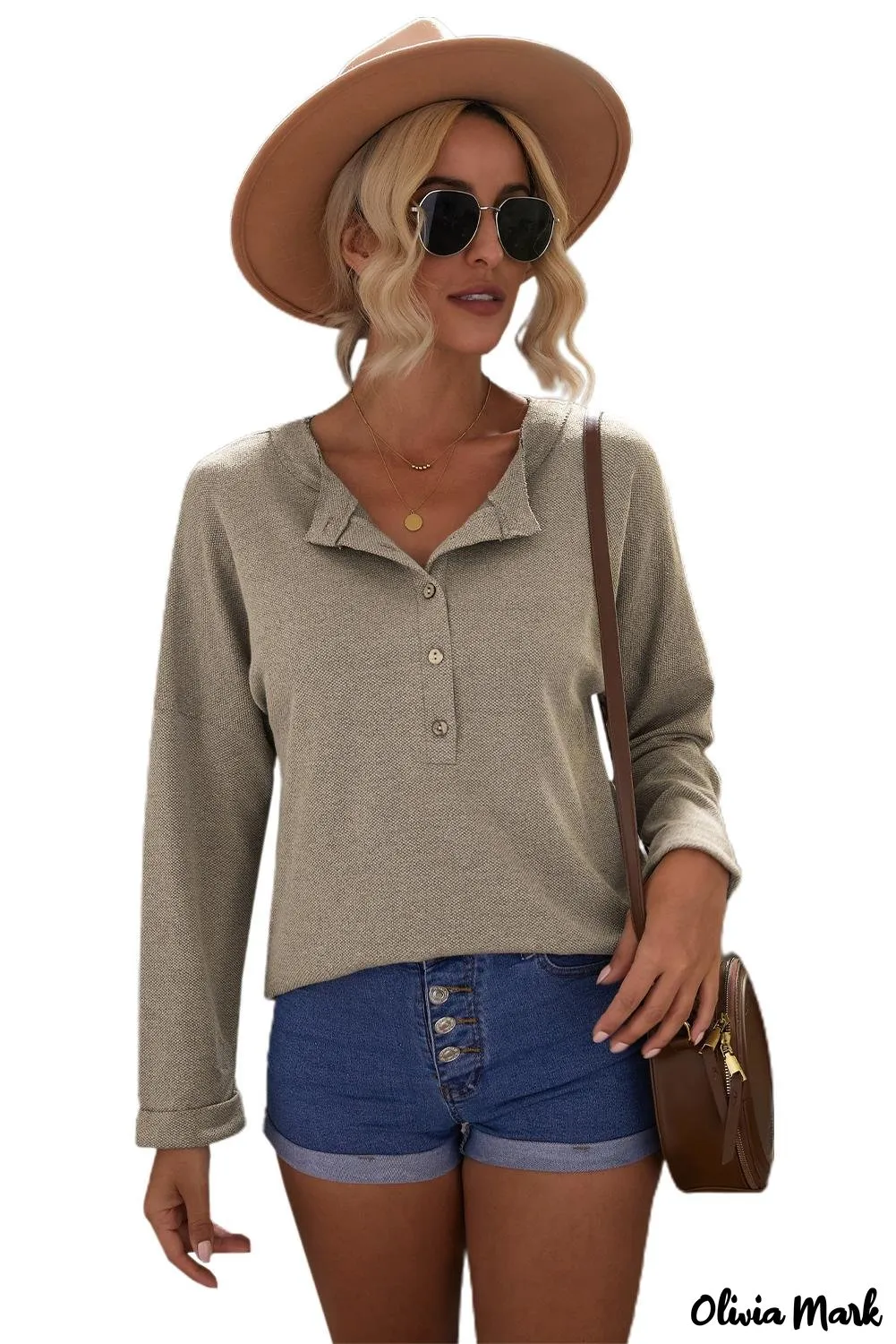 Xieyinshe - Loose buttoned khaki long sleeve shirt