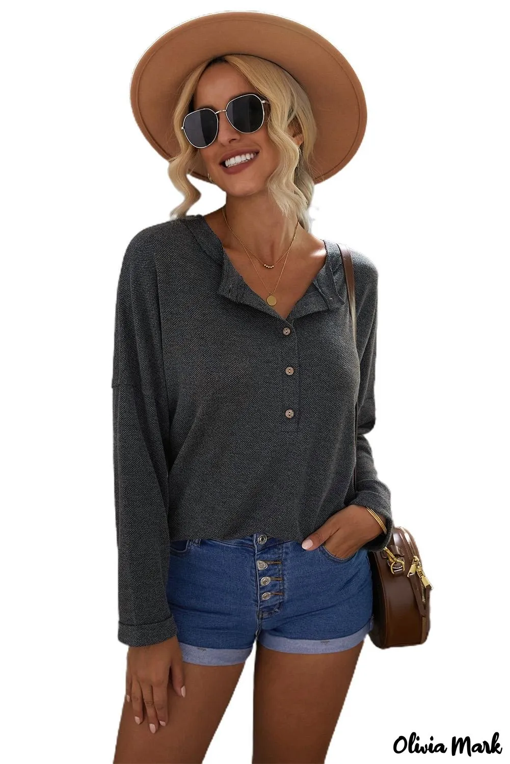 Xieyinshe - Loose buttoned khaki long sleeve shirt