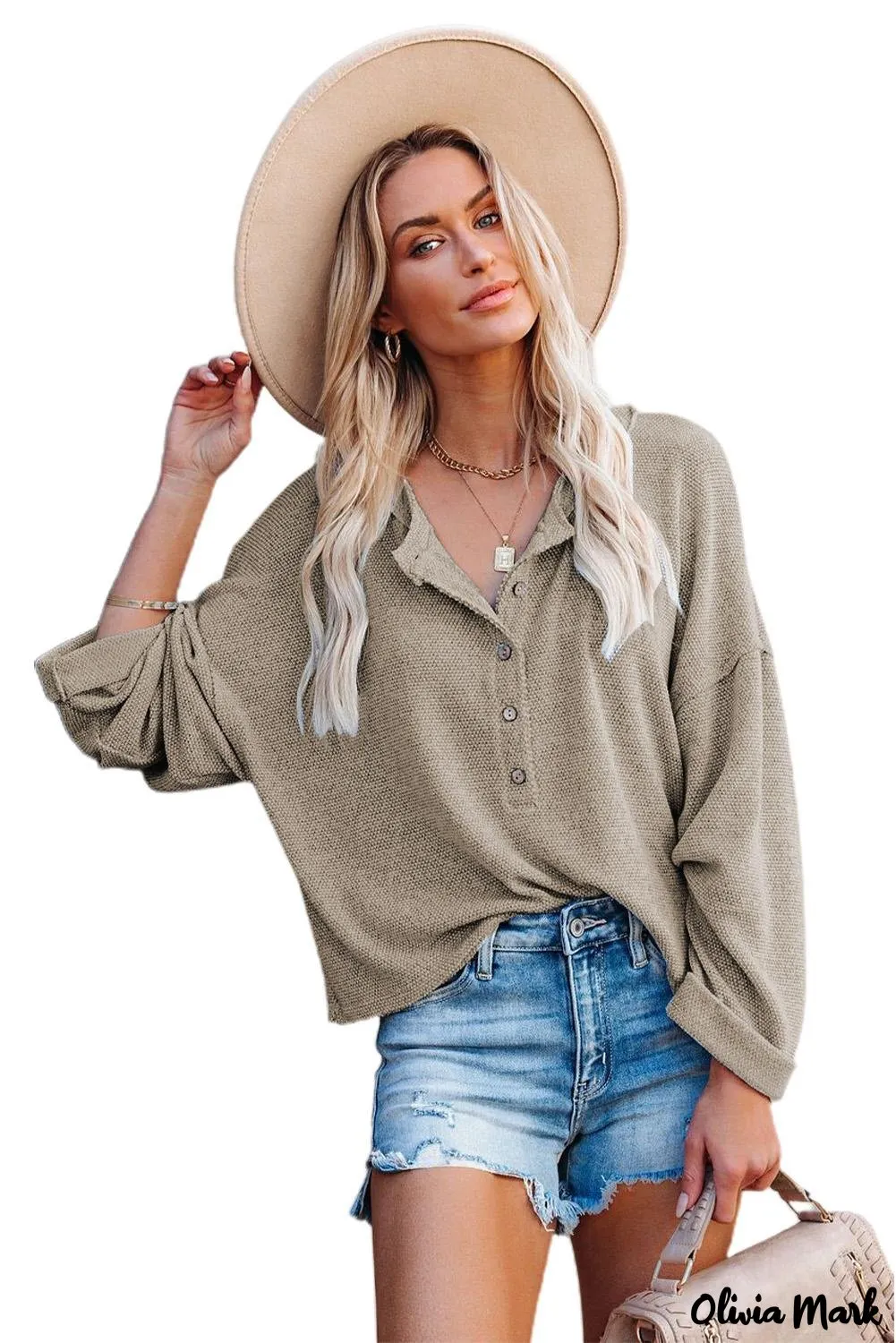 Xieyinshe - Loose buttoned khaki long sleeve shirt