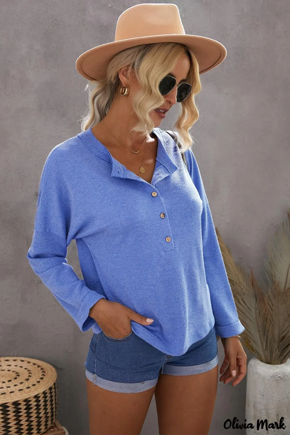 Xieyinshe - Loose buttoned khaki long sleeve shirt