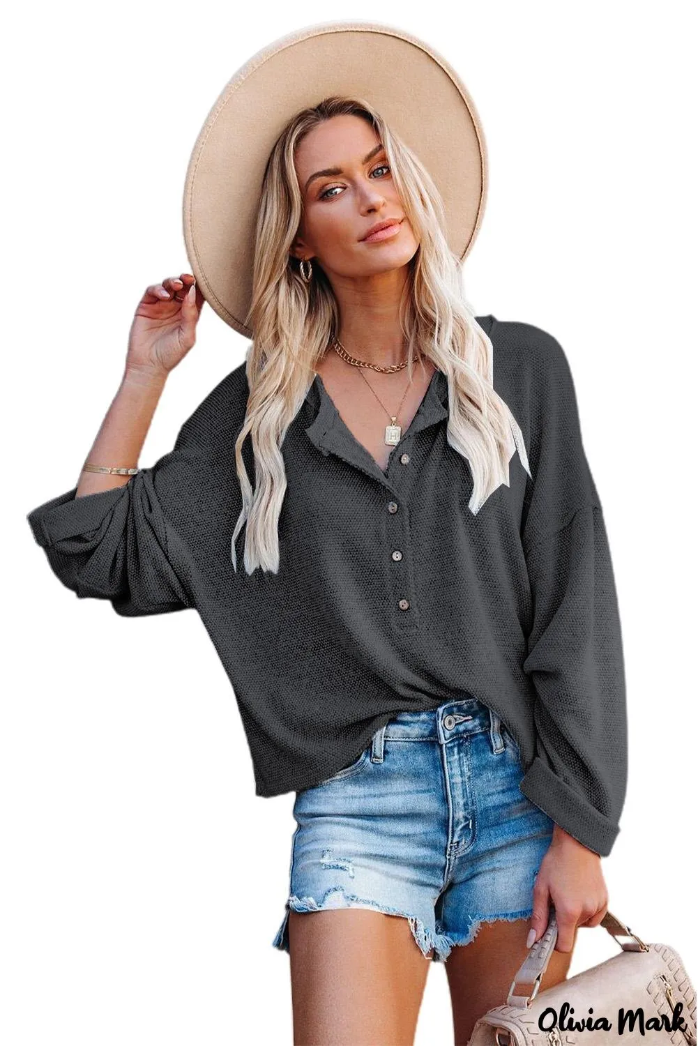 Xieyinshe - Loose buttoned khaki long sleeve shirt
