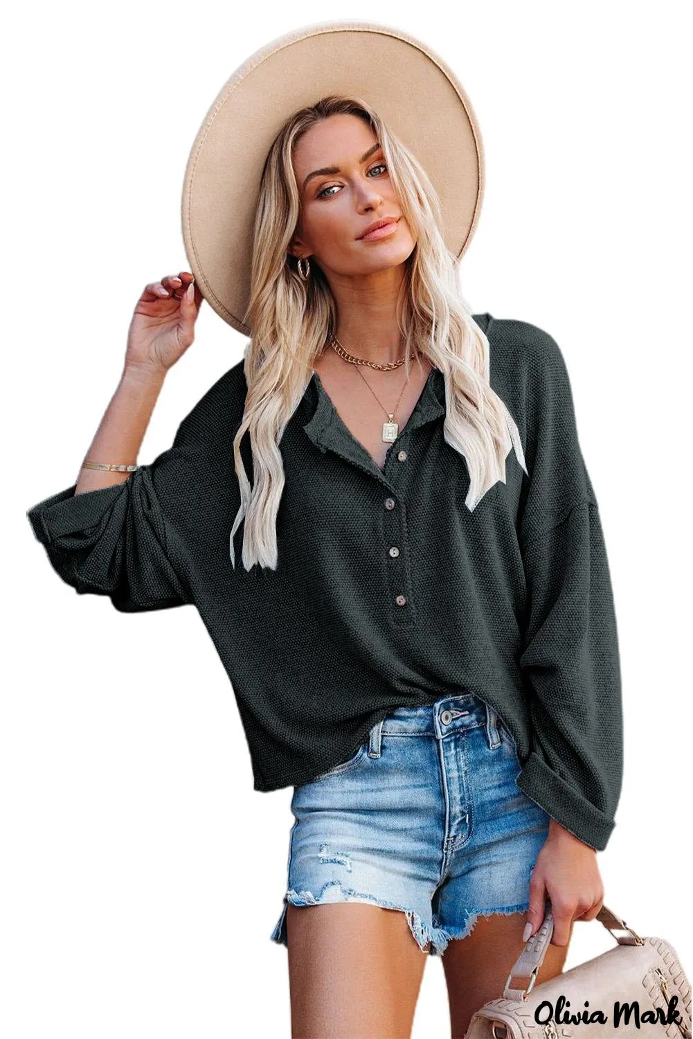 Xieyinshe - Loose buttoned khaki long sleeve shirt