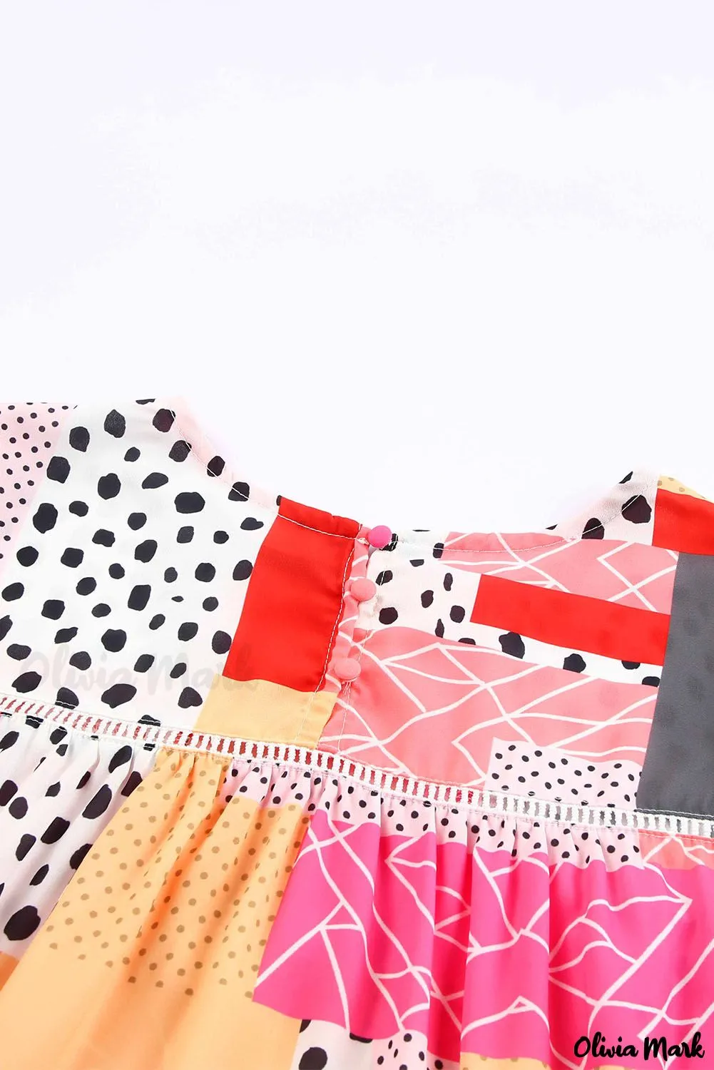 Xieyinshe - Multicolor Polka Dot Geometric Patchwork Long Sleeve Blouse
