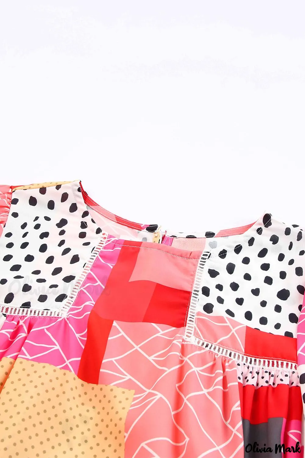 Xieyinshe - Multicolor Polka Dot Geometric Patchwork Long Sleeve Blouse