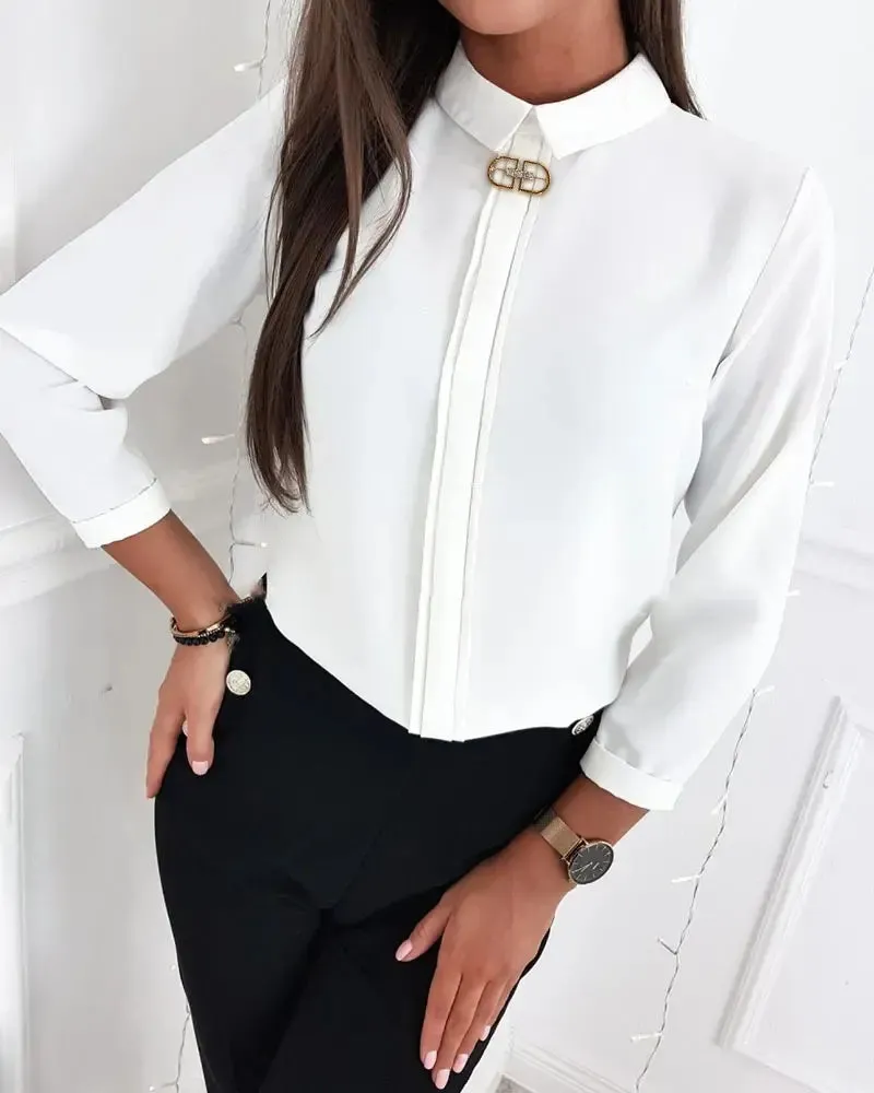 Xieyinshe - Plain Long Sleeve Casual Shirt
