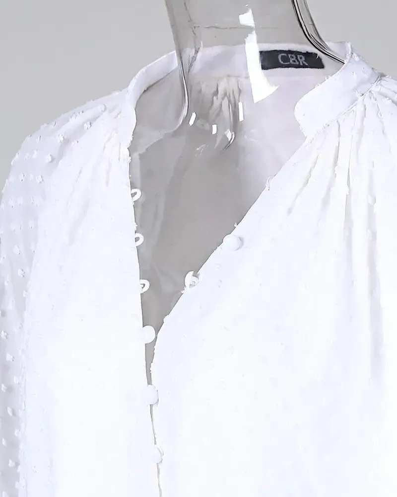 Xieyinshe - Polka Dot Button Long Sleeve Blouse