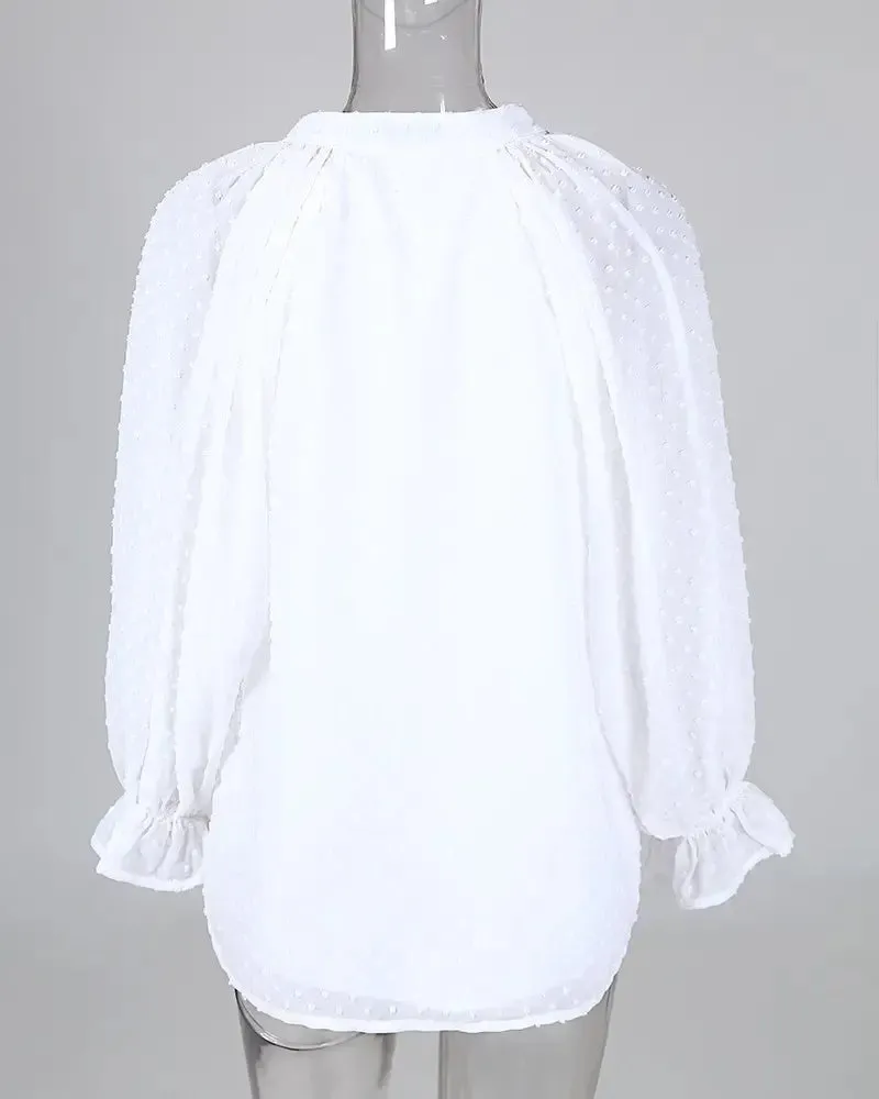 Xieyinshe - Polka Dot Button Long Sleeve Blouse