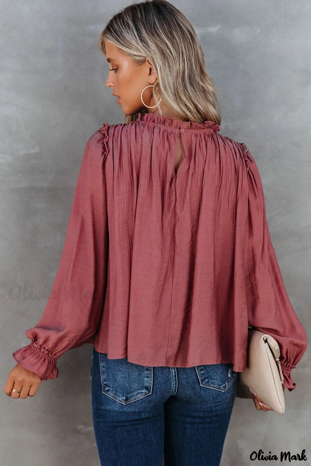 Xieyinshe - Red Long Sleeve Ruffled Blouse