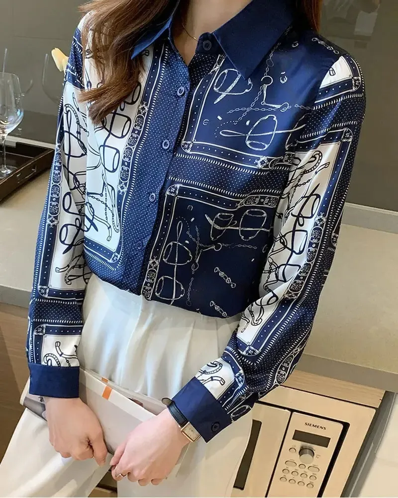 Xieyinshe - Scarf Print Button-Down Long Sleeve Shirt