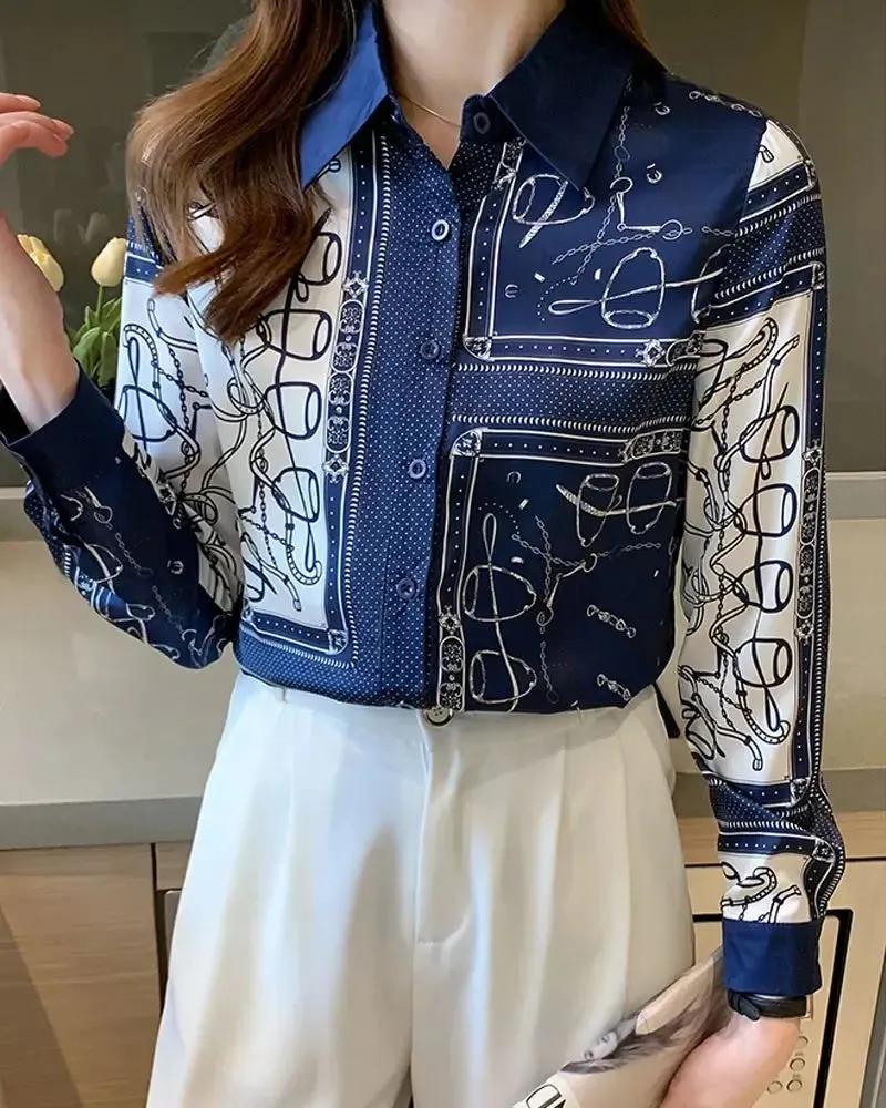 Xieyinshe - Scarf Print Button-Down Long Sleeve Shirt