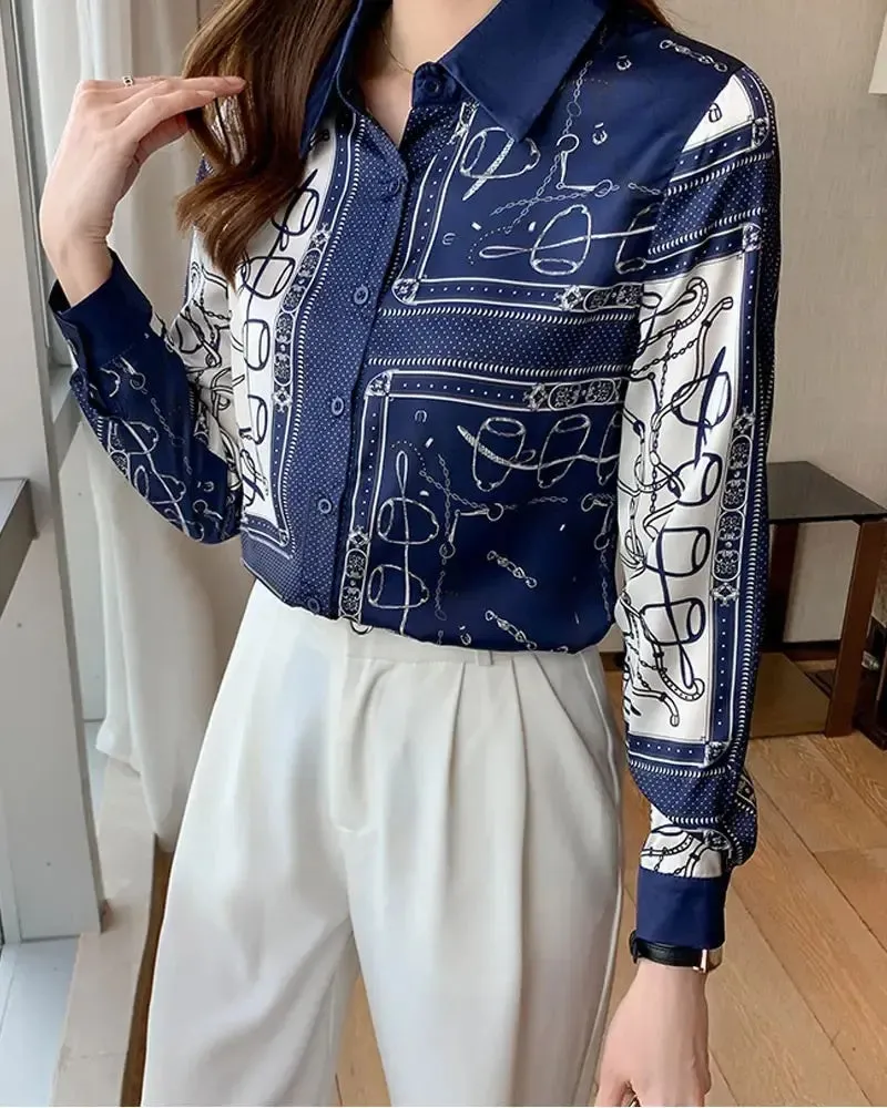 Xieyinshe - Scarf Print Button-Down Long Sleeve Shirt