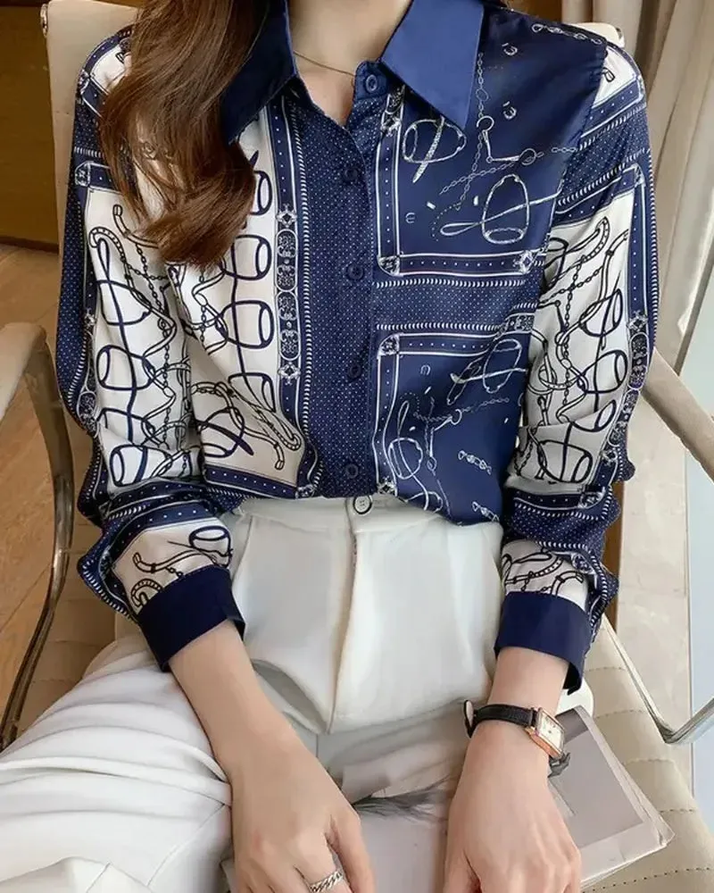 Xieyinshe - Scarf Print Button-Down Long Sleeve Shirt