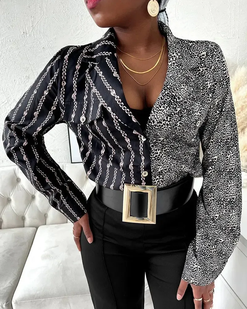 Xieyinshe - Snakeskin Print Long Sleeve Button Down Shirt