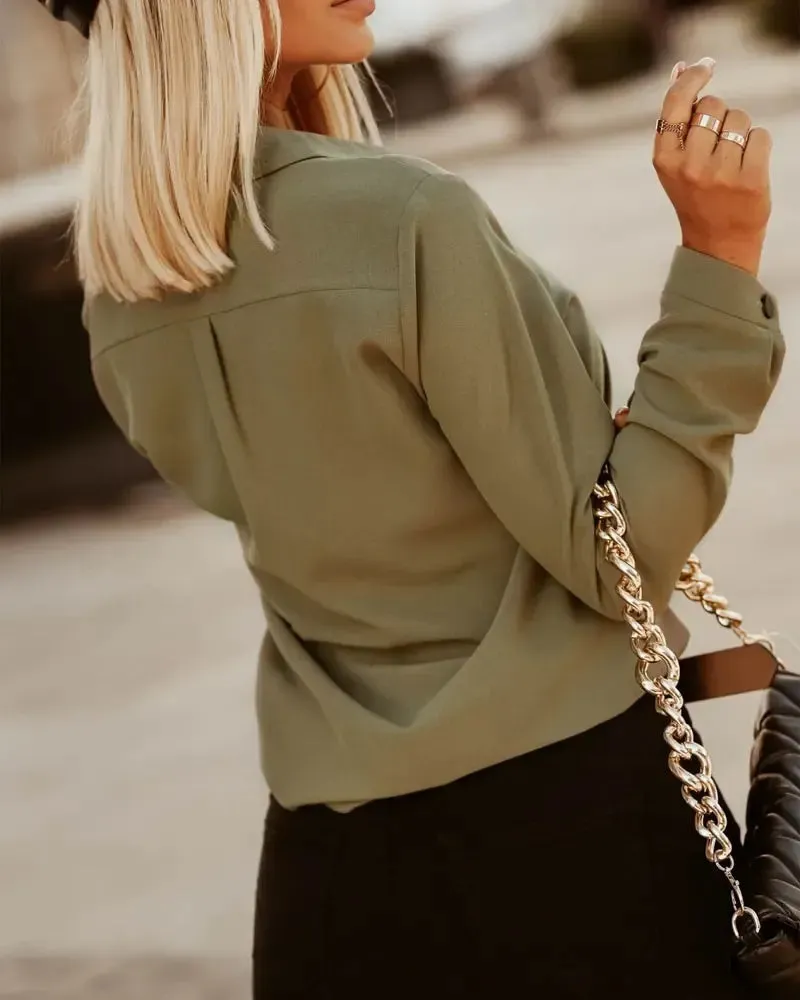 Xieyinshe - Striped Trim Long Sleeve Button Down Shirt