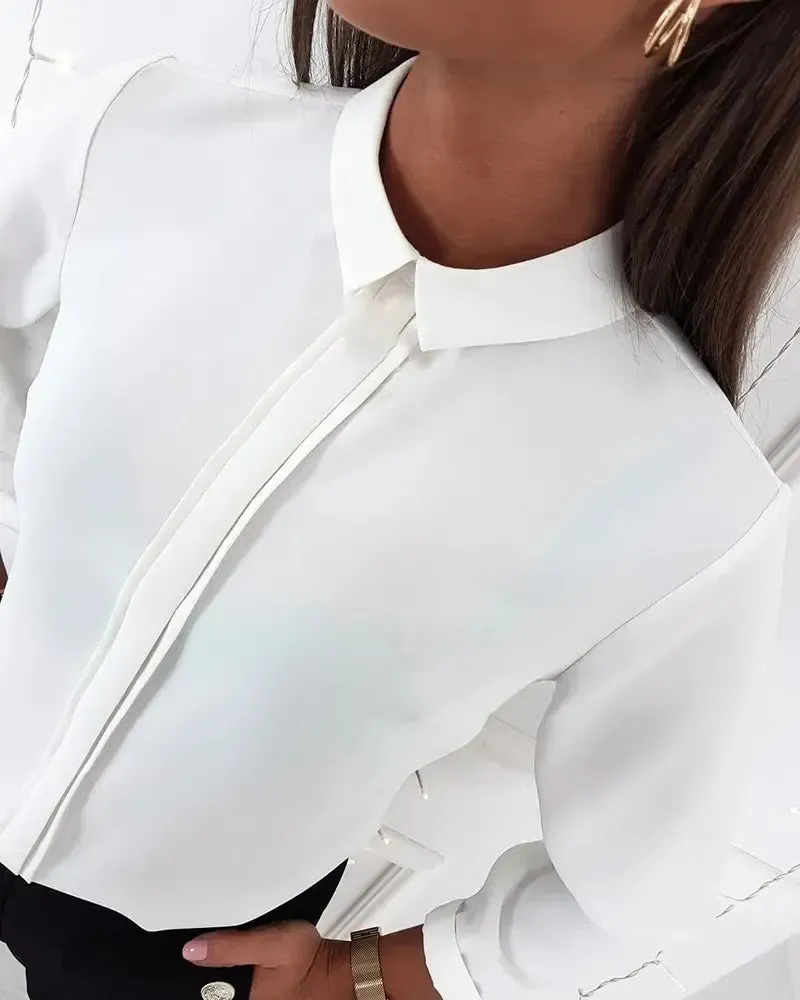 Xieyinshe - Tie-Neck Button-Down Long Sleeve Shirt
