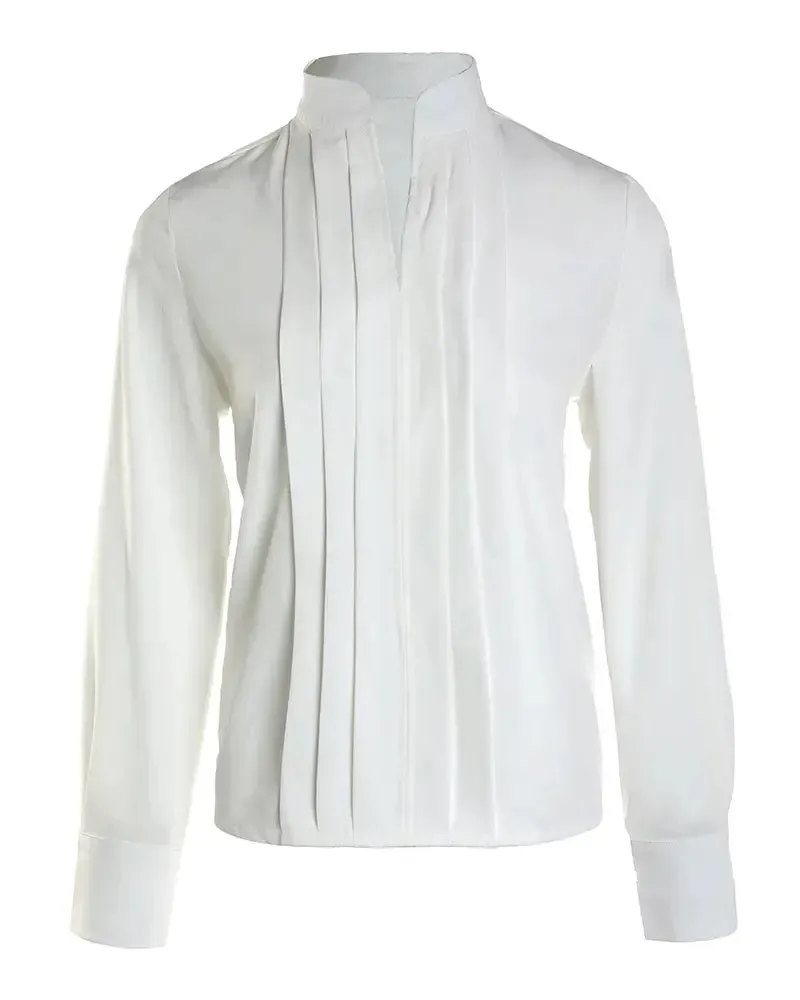 Xieyinshe - V-Cut Long Sleeve Ruched Top
