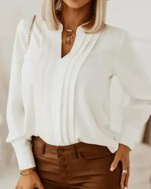 Xieyinshe - V-Cut Long Sleeve Ruched Top