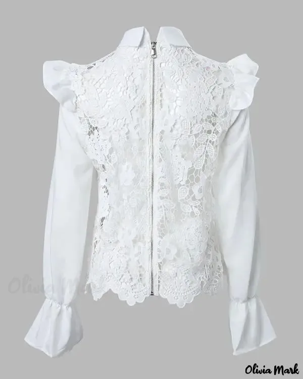 Xieyinshe - Womens Long Sleeve Lace Blouse with Ruffled Hem