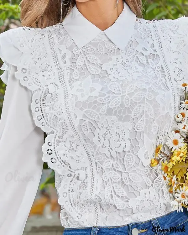 Xieyinshe - Womens Long Sleeve Lace Blouse with Ruffled Hem