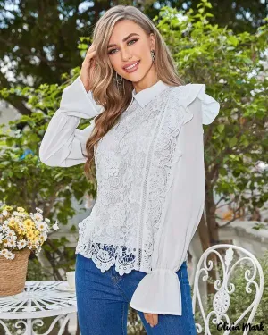 Xieyinshe - Womens Long Sleeve Lace Blouse with Ruffled Hem