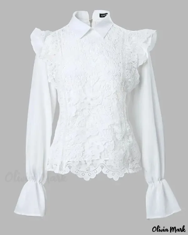 Xieyinshe - Womens Long Sleeve Lace Blouse with Ruffled Hem