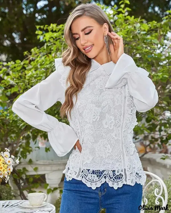 Xieyinshe - Womens Long Sleeve Lace Blouse with Ruffled Hem