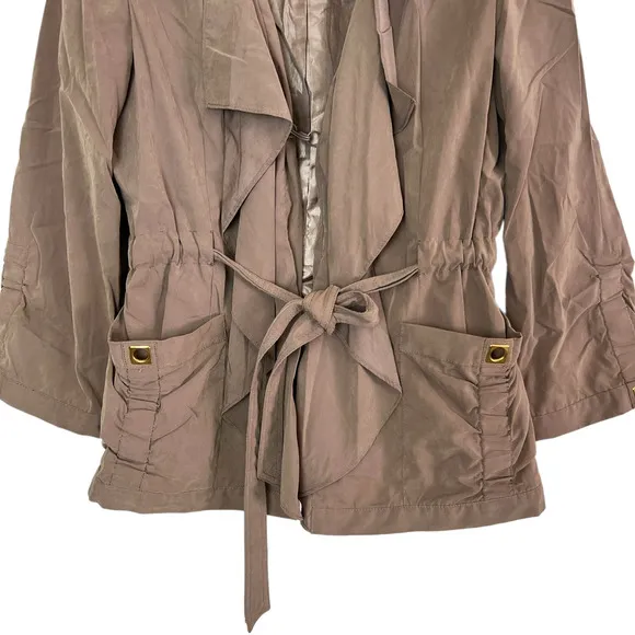 Yoana Baraschi Trench Coat Chocolate Drawstring Waist Pockets Lined Size 6