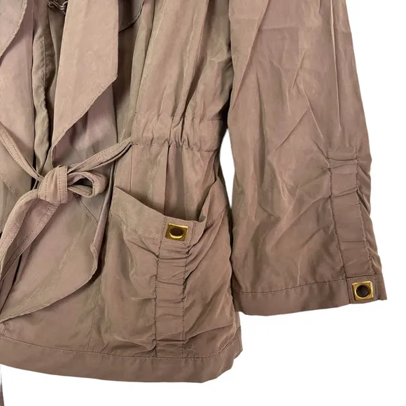 Yoana Baraschi Trench Coat Chocolate Drawstring Waist Pockets Lined Size 6