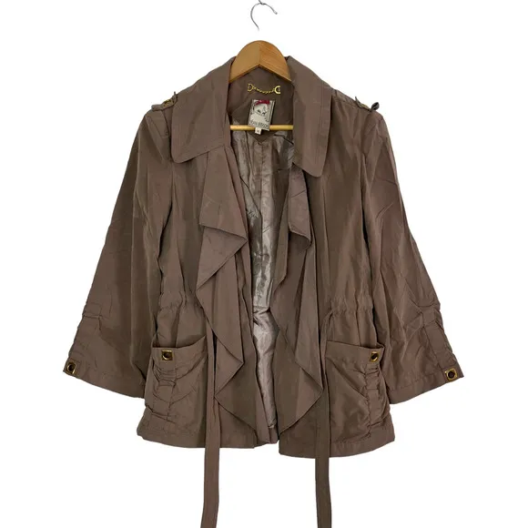 Yoana Baraschi Trench Coat Chocolate Drawstring Waist Pockets Lined Size 6